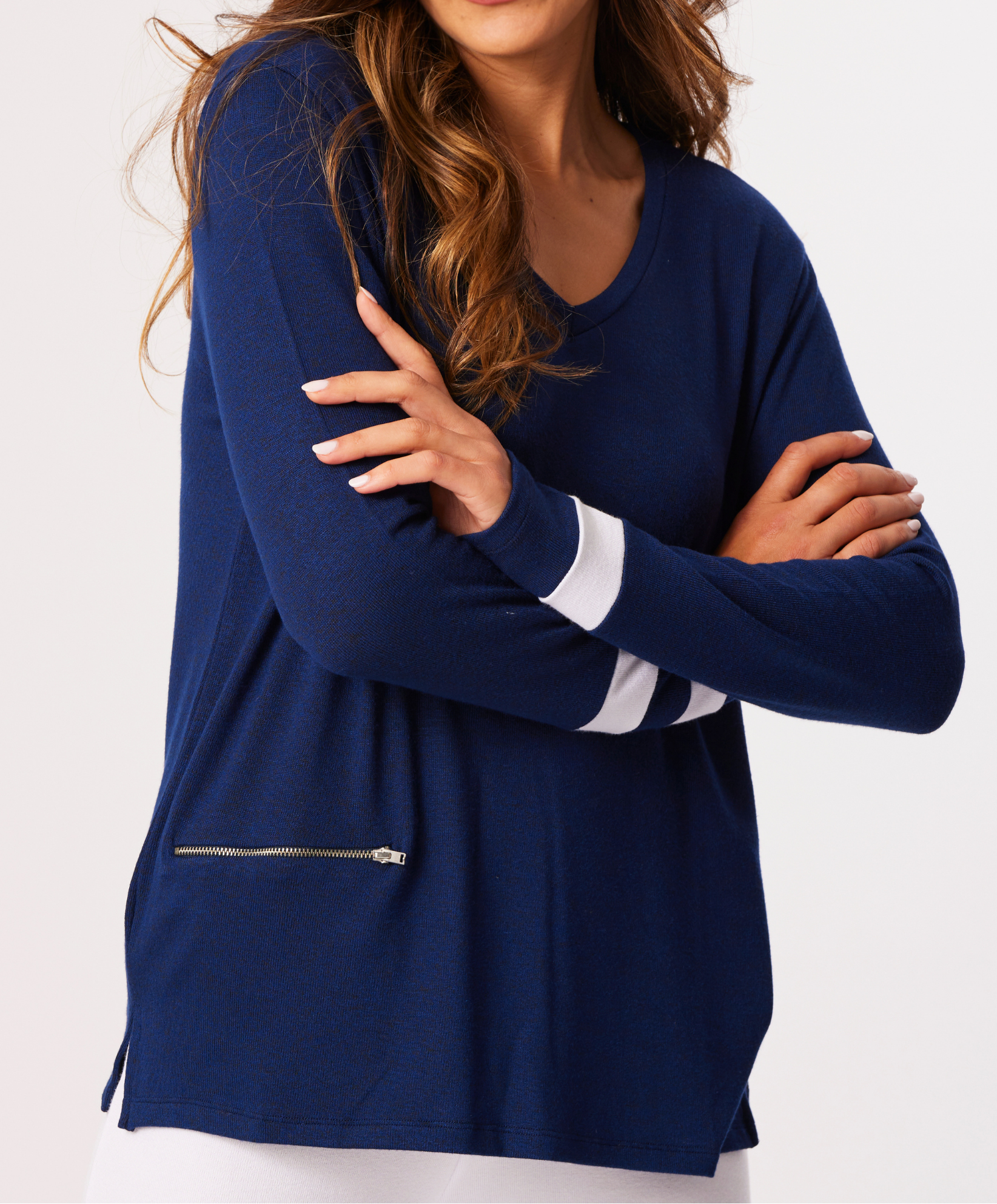 Zip Pocket V-Neck Top