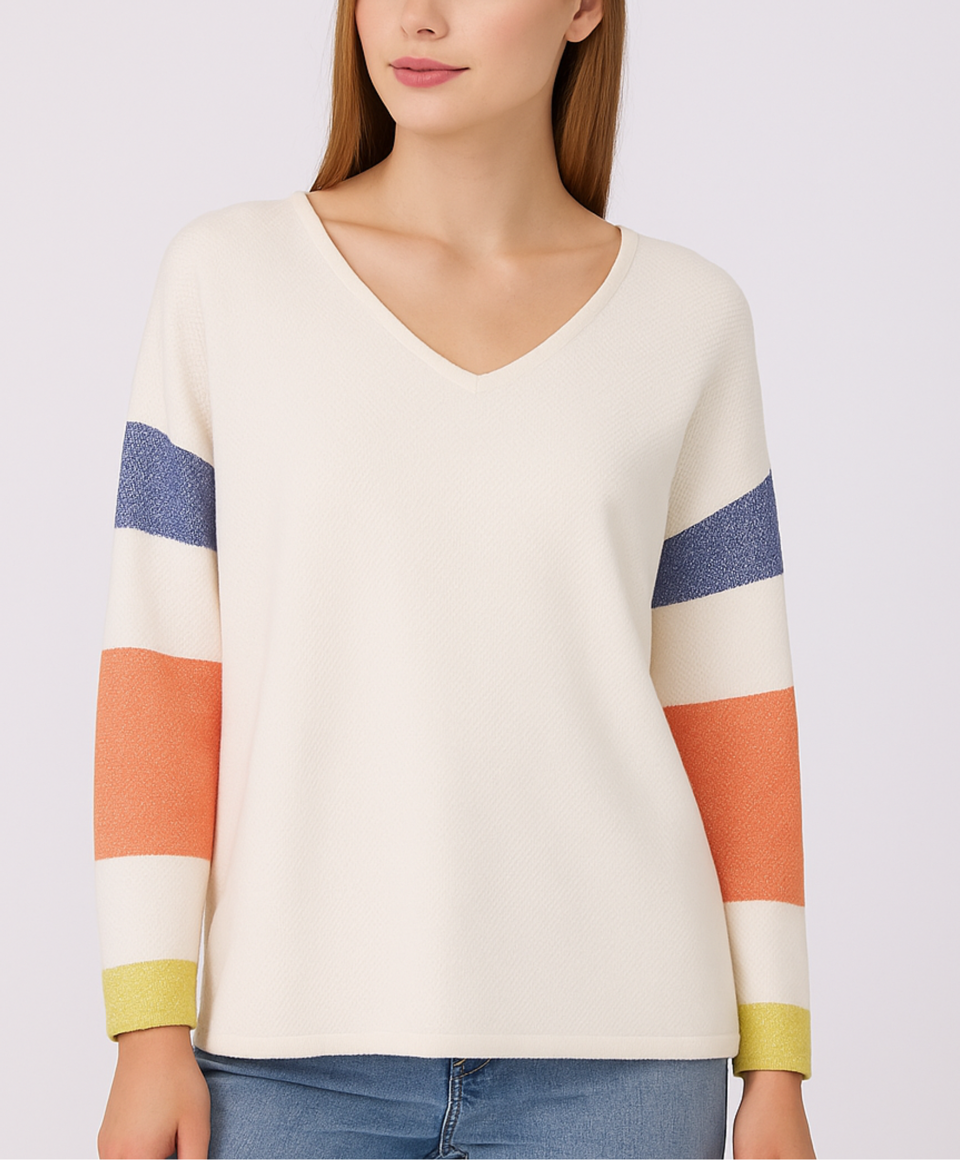 V-Neck with Stripe Sleeve