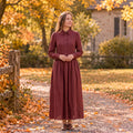 Burgundy Cotton Long Sleeve Maxi Dress