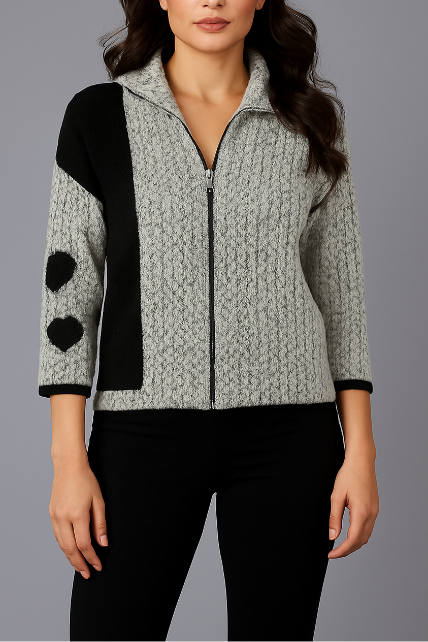 Heart Sleeve Crochet Zip Cardigan