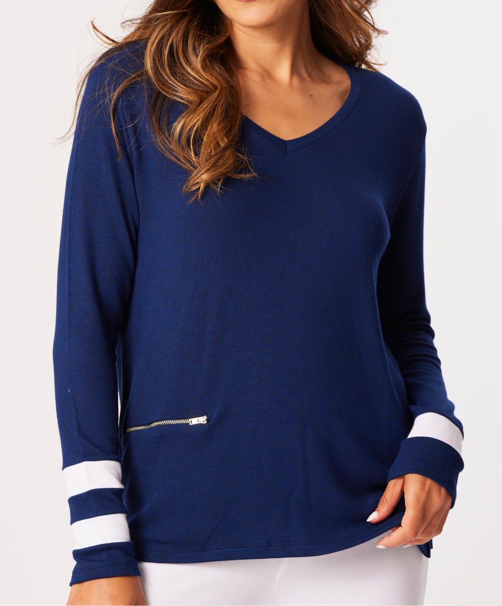 Zip Pocket V-Neck Top