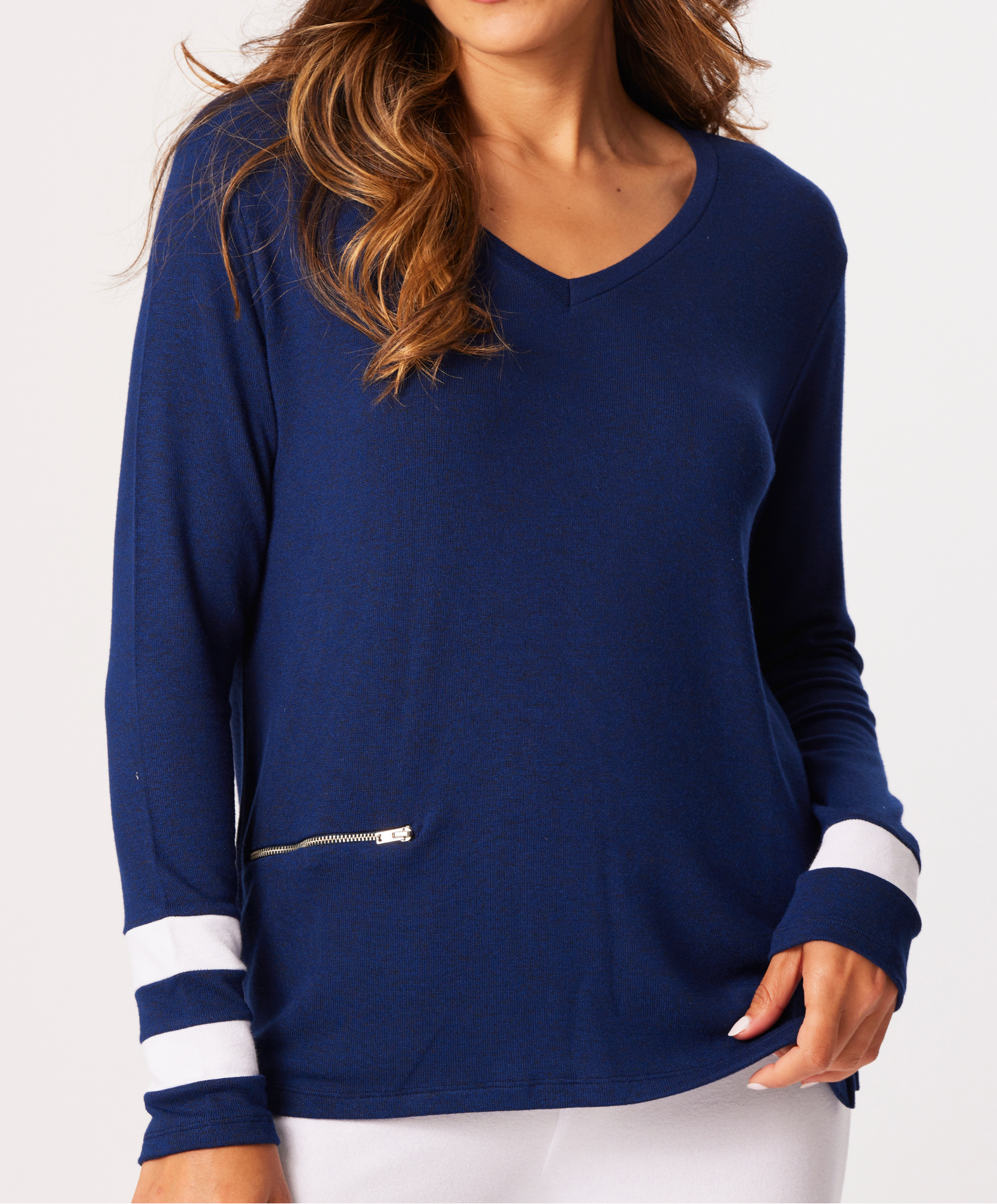 Zip Pocket V-Neck Top