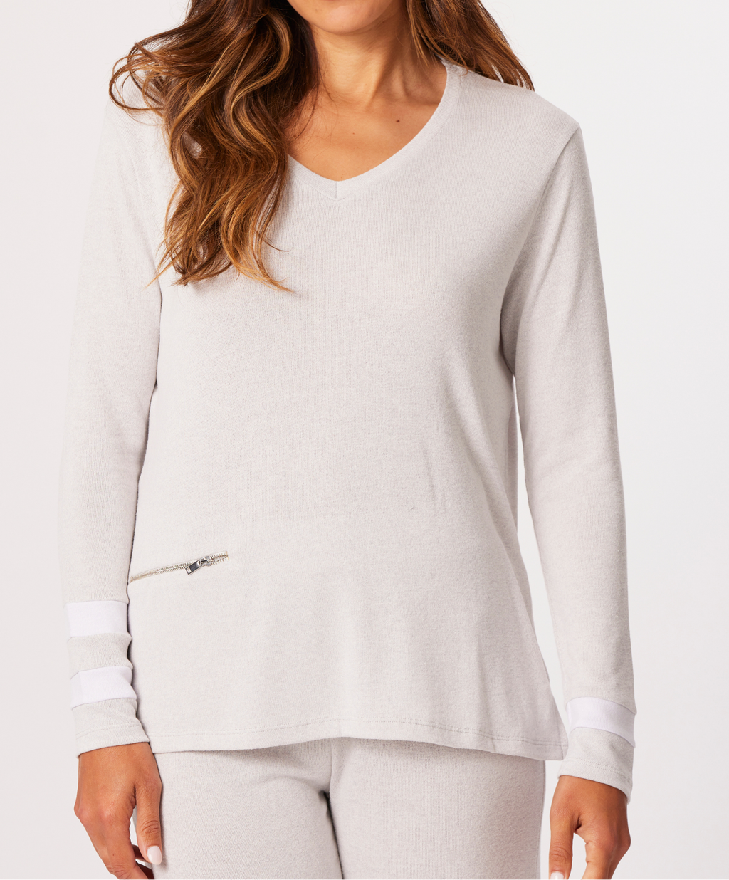 Zip Pocket V-Neck Top