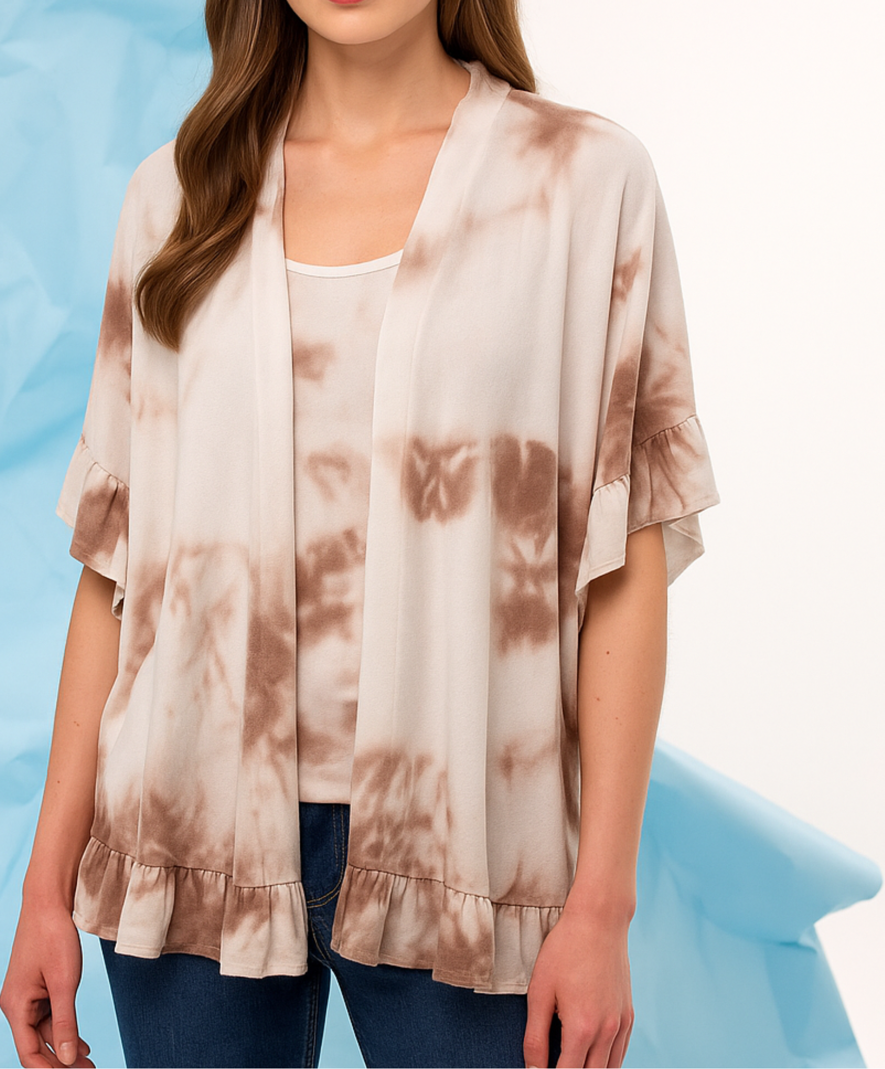 Tie Dye O/S Ruffle Trim Shawl