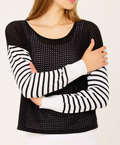 Scoop Stripe Sleeve Crochet Top