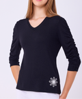 V-Neck Top w/ Flower