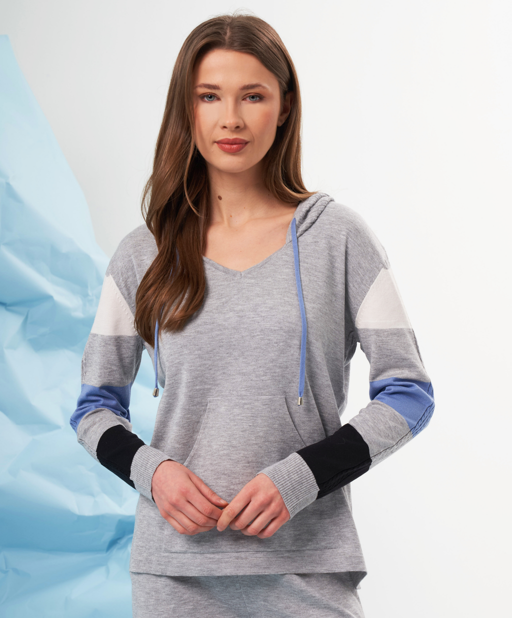 V-Neck Color Block Hoodie