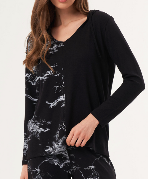 Abstract Print Two Tone V-Neck Hoodie