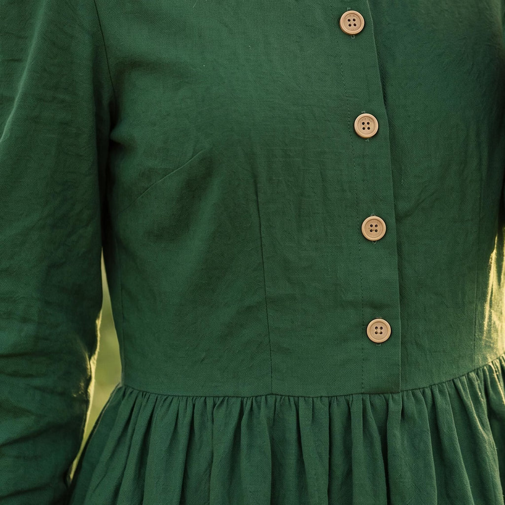 Forest Green Cotton Long Sleeve Maxi Dress