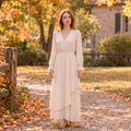 V Neck Long Sleeve Asymmetrical Maxi Dress